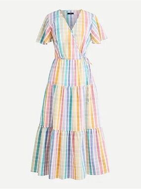 J. Crew Rainbow Gingham Striped Dress 00